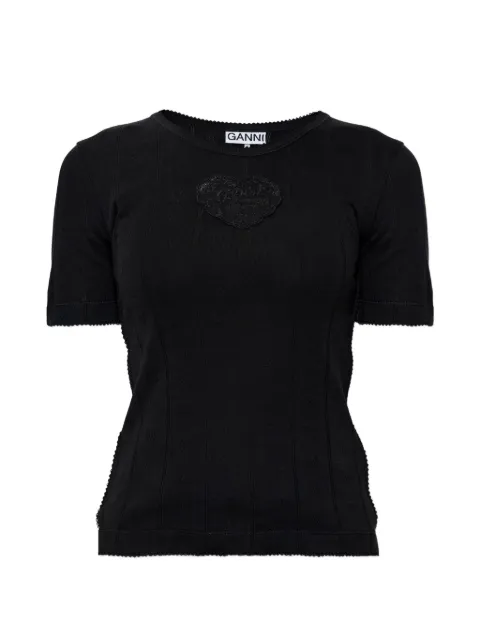 GANNI heart-patch T-shirt Black A1050260