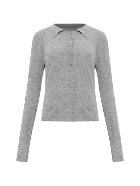 GANNI ribbed-knit polo top Grey A1070260