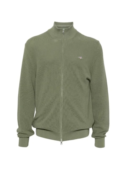 Gant zip-up waffle-knit cardigan Green 8030293