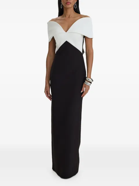 MOOS STUDIO Dual Form off-shoulder colour-block gown Black MOOS351