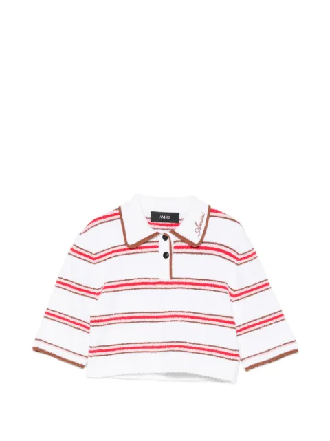 AMIRI striped logo-embroidered polo top White AWTOKN1057