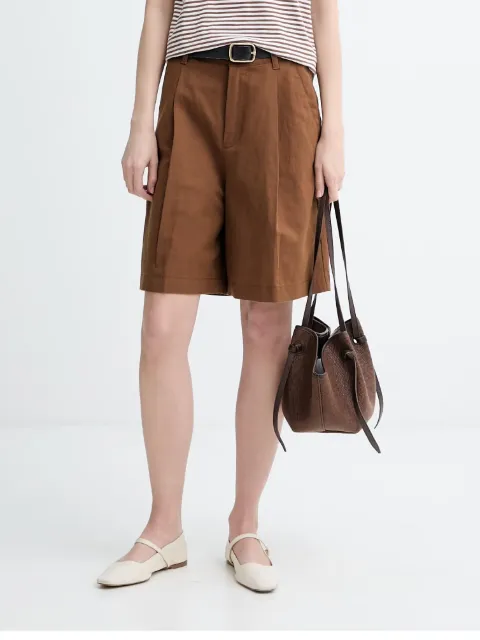 Marc O'Polo pleated knee-length shorts Brown 5000011443
