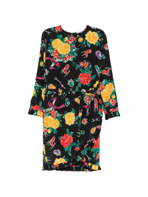 Christian Dior Pre-Owned 1990s floral-print ruffled midi dress Black CD600BNB