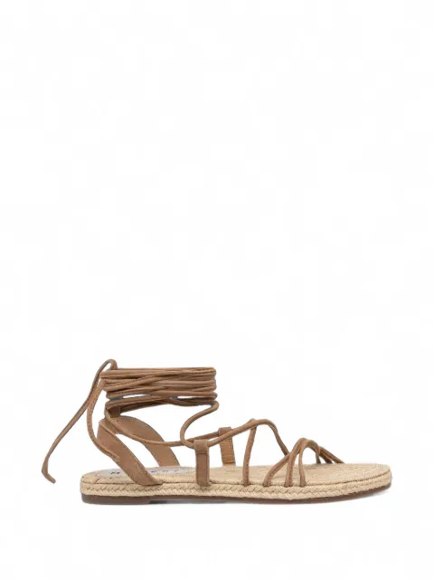 Manebi lace-up suede flat sandals Brown P01Y0