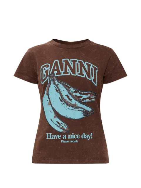 GANNI graphic-print cotton T-shirt Brown A1050204