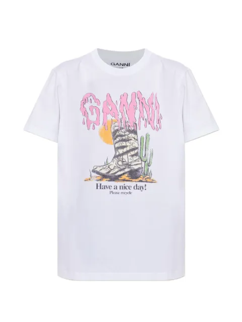 GANNI graphic-print T-shirt White A1050253