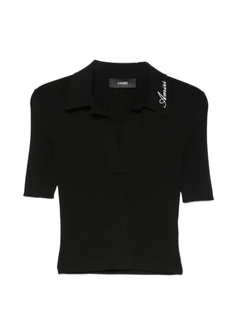 AMIRI logo-embroidered polo-collar T-shirt Black AW326KN002