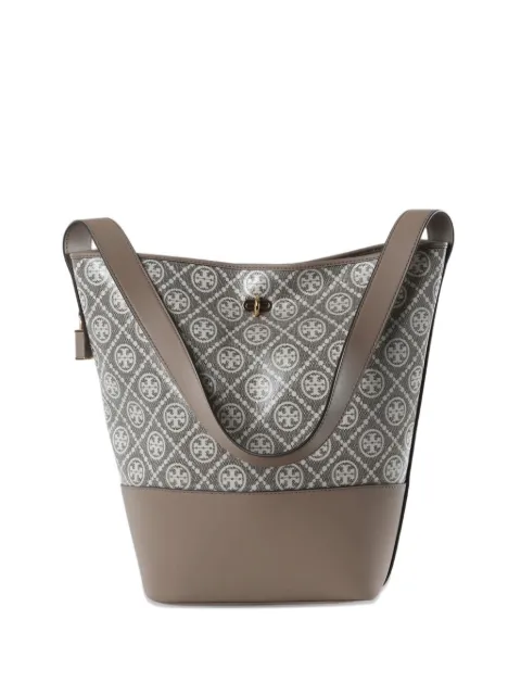 Tory Burch T-Monogram coated jacquard lock slim bucket bag Grey 182860