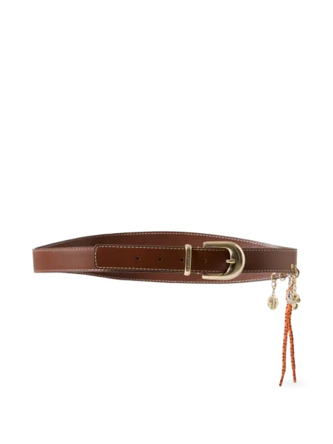 Claudie Pierlot charm-embellished topstitched belt Brown CFACE00303