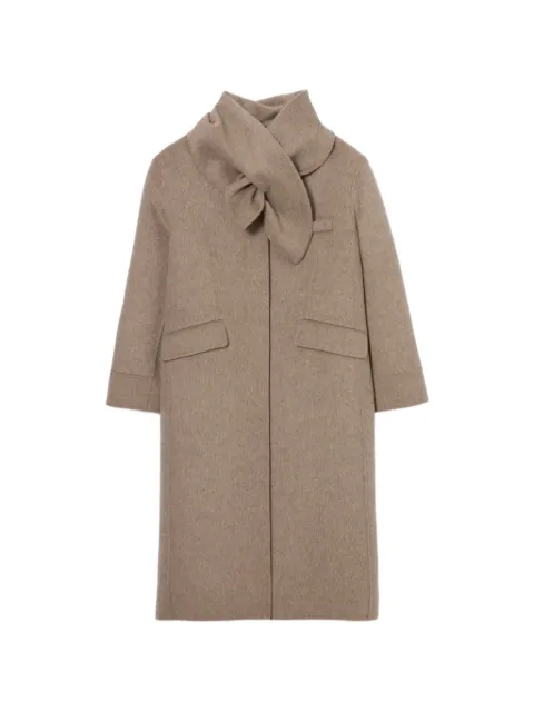 Claudie Pierlot long wool scarf-collar coat Neutrals CFPOU00801