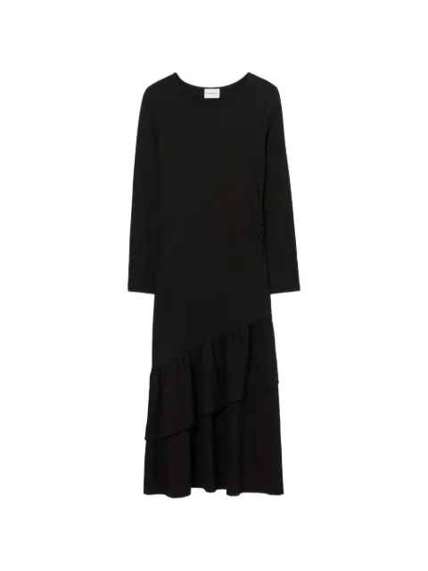 Claudie Pierlot asymmetric ruffled jersey dress Black CFPRO03125