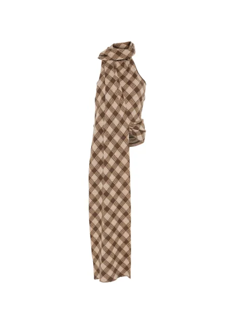 Aya Muse checkered halterneck blouse Brown AMPF2629