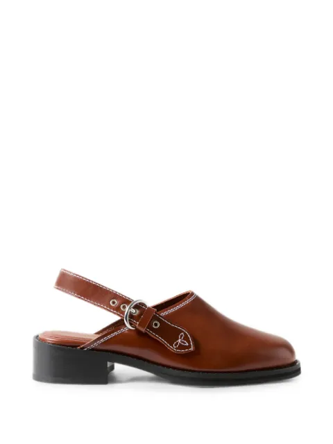 Claudie Pierlot topstitched smooth leather clogs Brown CFACH00712
