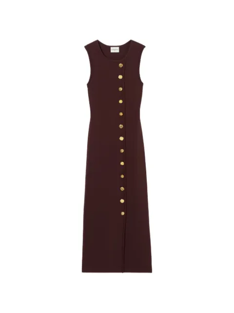 Claudie Pierlot Knit midi dress with gold buttons Brown CFPRO03079