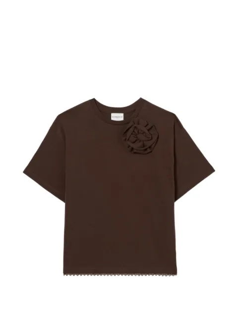 Claudie Pierlot flower-appliqué lace-trim T-shirt Brown CFPTS01097