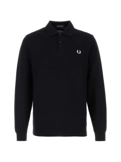 Fred Perry long-sleeve logo-embroidered polo shirt Black M6006