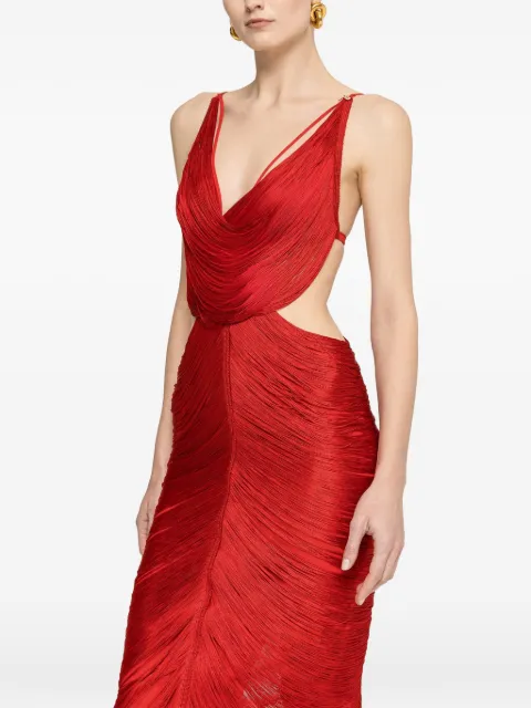 NISSA backless fringed midi dress Red RS16362