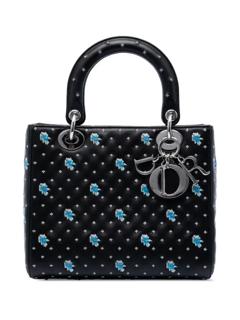 Christian Dior Pre-Owned 2015 Medium Calfskin Embroidered Flower Lady Dior satchel Black VD3RTH5U5OOIPGS9