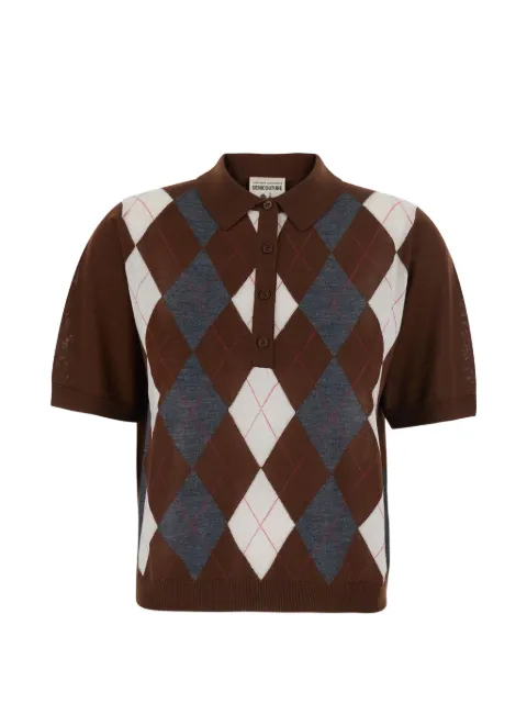 Semicouture Diana argyle-pattern short-sleeve polo top Brown Y6WC71RMB68