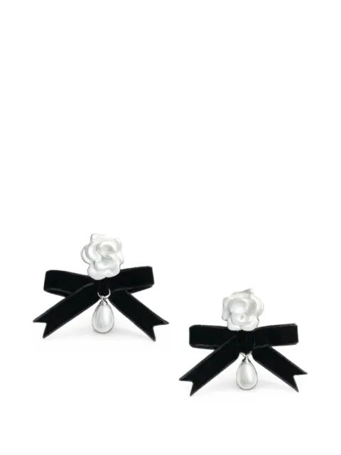 Self-Portrait bow-detail flower earrings Silver AW26606EW