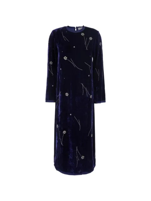 Forte Forte Fleurs d'Orient bead-embellished velvet midi dress Blue 150475022