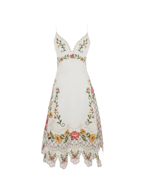 FARM Rio floral-embroidered scalloped dress White 355804