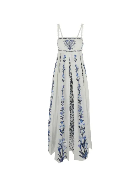 FARM Rio off-white flowers arch-pleats maxi dress White 355503