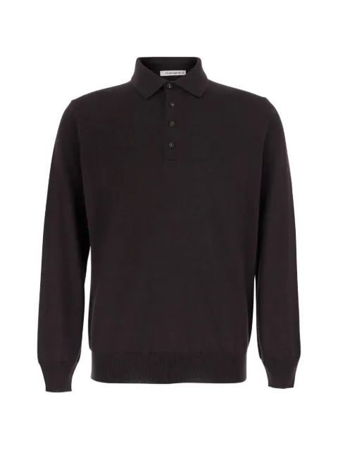 Kangra button-fastening long-sleeve polo shirt Brown 402203146