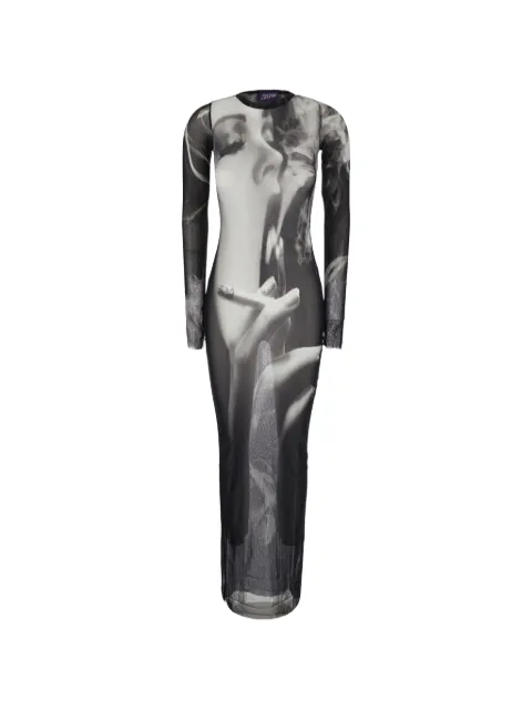 Jean Paul Gaultier graphic-print long-sleeve maxi dress Black DR191M031P0002