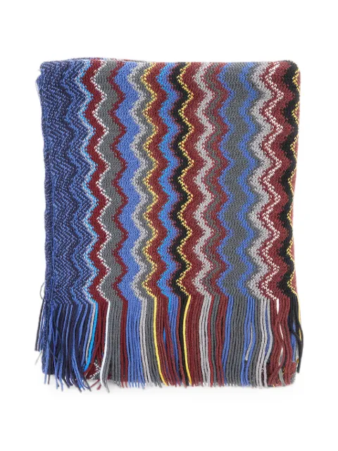 Missoni zigzag-knit fringed scarf Blue SC47WMUA776