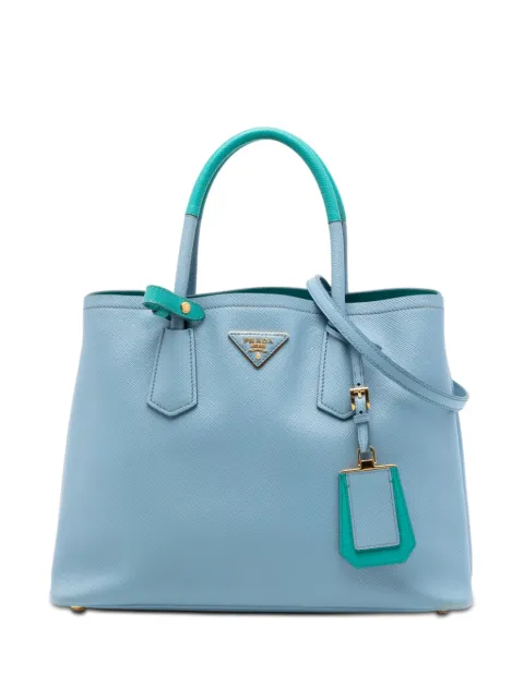 Prada Pre-Owned 2013-2026 Medium Bicolor Saffiano Cuir Double satchel Blue 5FXKCA1FF5XPJKN6