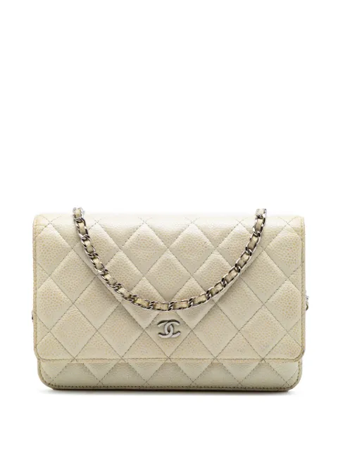 CHANEL Pre-Owned 2014-2015 CC Quilted Caviar Wallet on Chain crossbody bag Yellow 244HJQTPP8EHV7C4