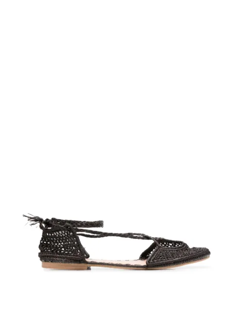 SLO_HAND_MADE woven lace-up ballet flats Black RAFIABALLET