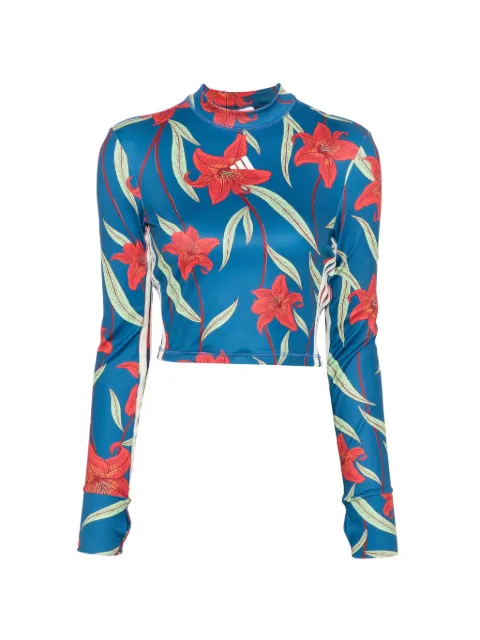adidas X Farm Rio floral-print cropped T-shirt Blue KE1350