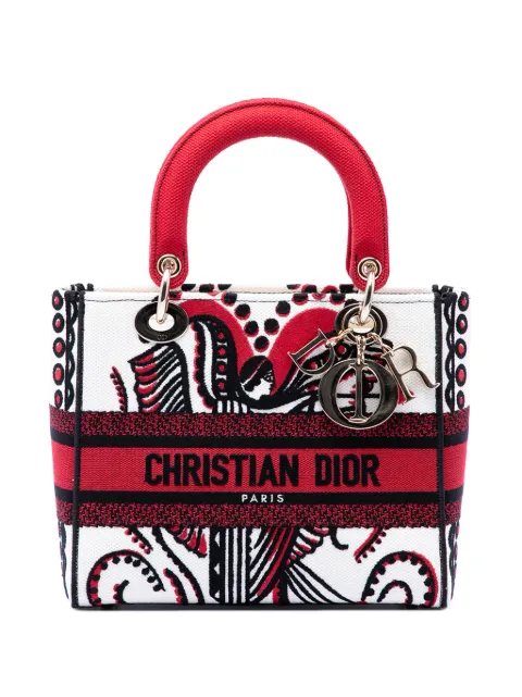 Christian Dior Pre-Owned 2021 Medium Embroidered Canvas Cupidon Lady D Lite satchel White KJBT3GYDOTRTJR37