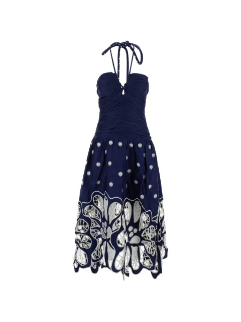FARM Rio Richelieu embroidered cotton midi dress Blue 355807
