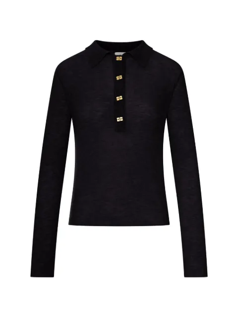 GANNI ribbed-knit polo top Black A1070260