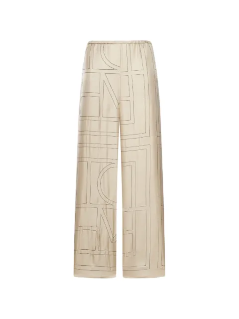 TOTEME monogram-print silk trousers Neutrals 263WRB0494FB0704