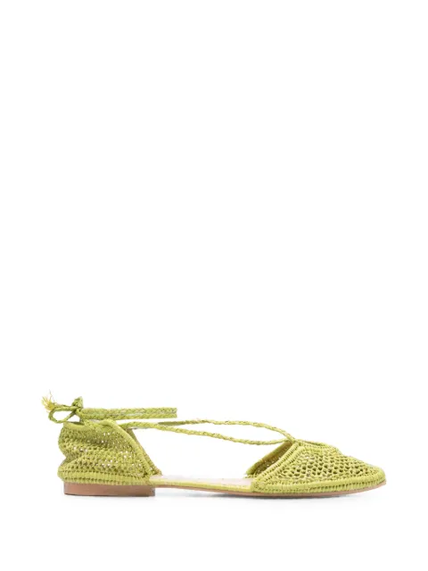 SLO_HAND_MADE woven tie-fastening ballet flats Green RAFIABALLET