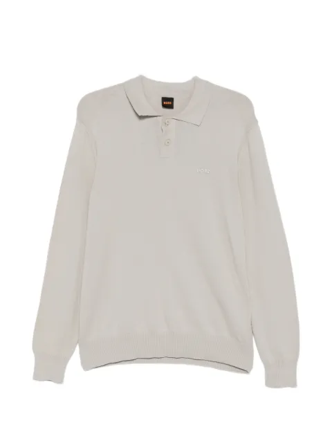 BOSS logo-embroidered polo-collar sweater Neutrals 50531553