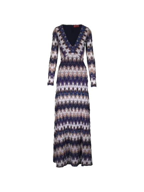 Missoni long lace dress with V-neckline Blue DS26SG3YBR015J