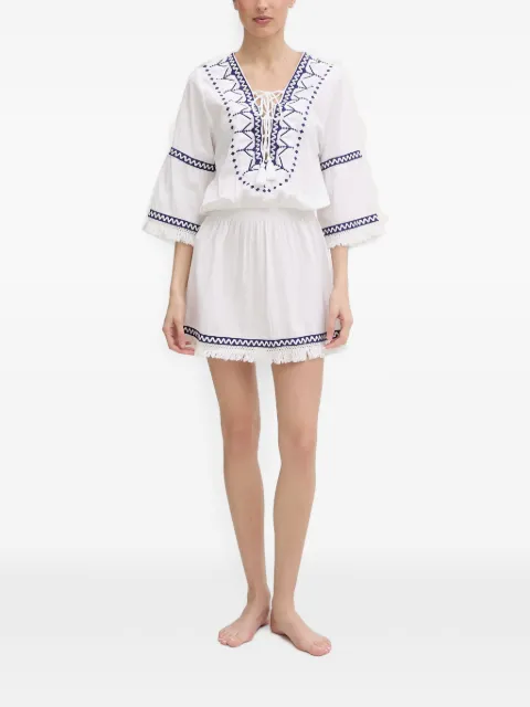 Melissa Odabash Martina embroidered tassel-detail mini dress White MOMARTINA