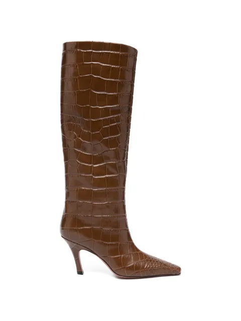 Amina Muaddi Mona crocodile-effect pointed-toe boots Brown 16S365943MON