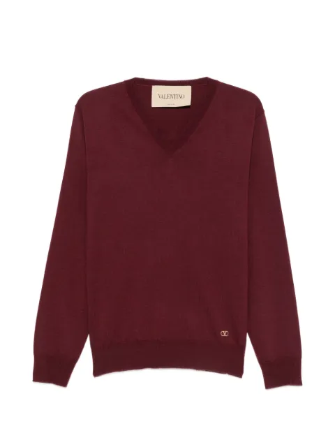 Valentino Garavani V-neck logo-plaque sweater Red VKC39BBLY