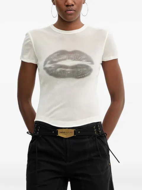 Miss Sixty lip-print flocked-texture T-shirt White 6M1SJ34300