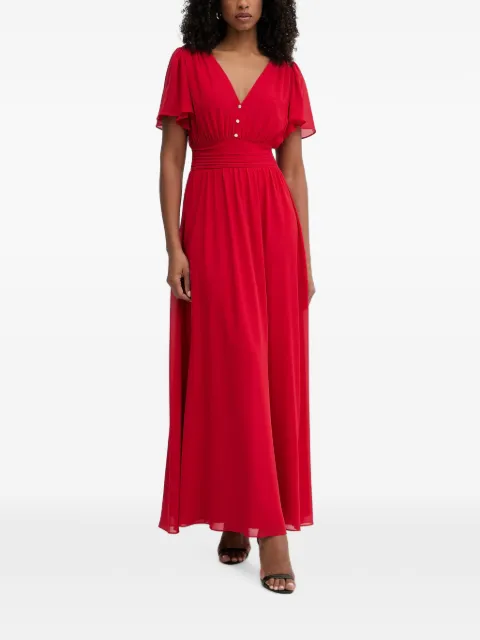 Morgan shirred V-neck maxi dress Red RLUCY