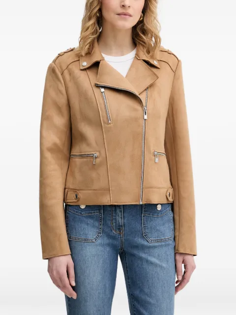 Morgan epaulette-detail suede biker jacket Brown GILOKA