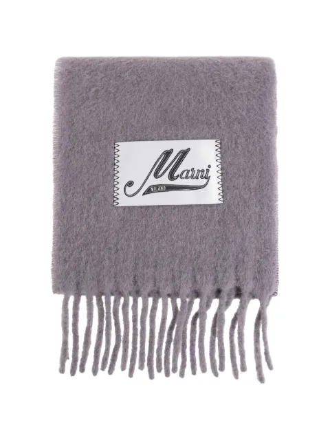 Marni logo-patch fringed scarf Grey SCMC0143Y1UTW918