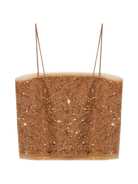 MUNTHE Nannali sequin-embellished bead-embellished top Brown 262101726223