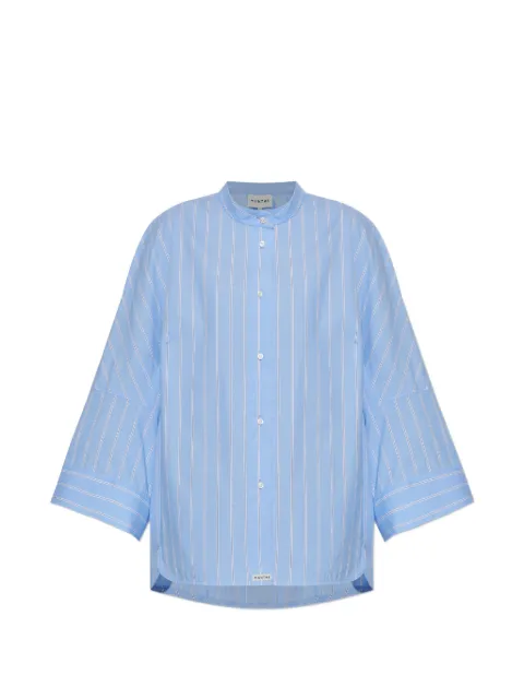 MUNTHE Neela vertical-stripe band-collar shirt Blue 262100726226